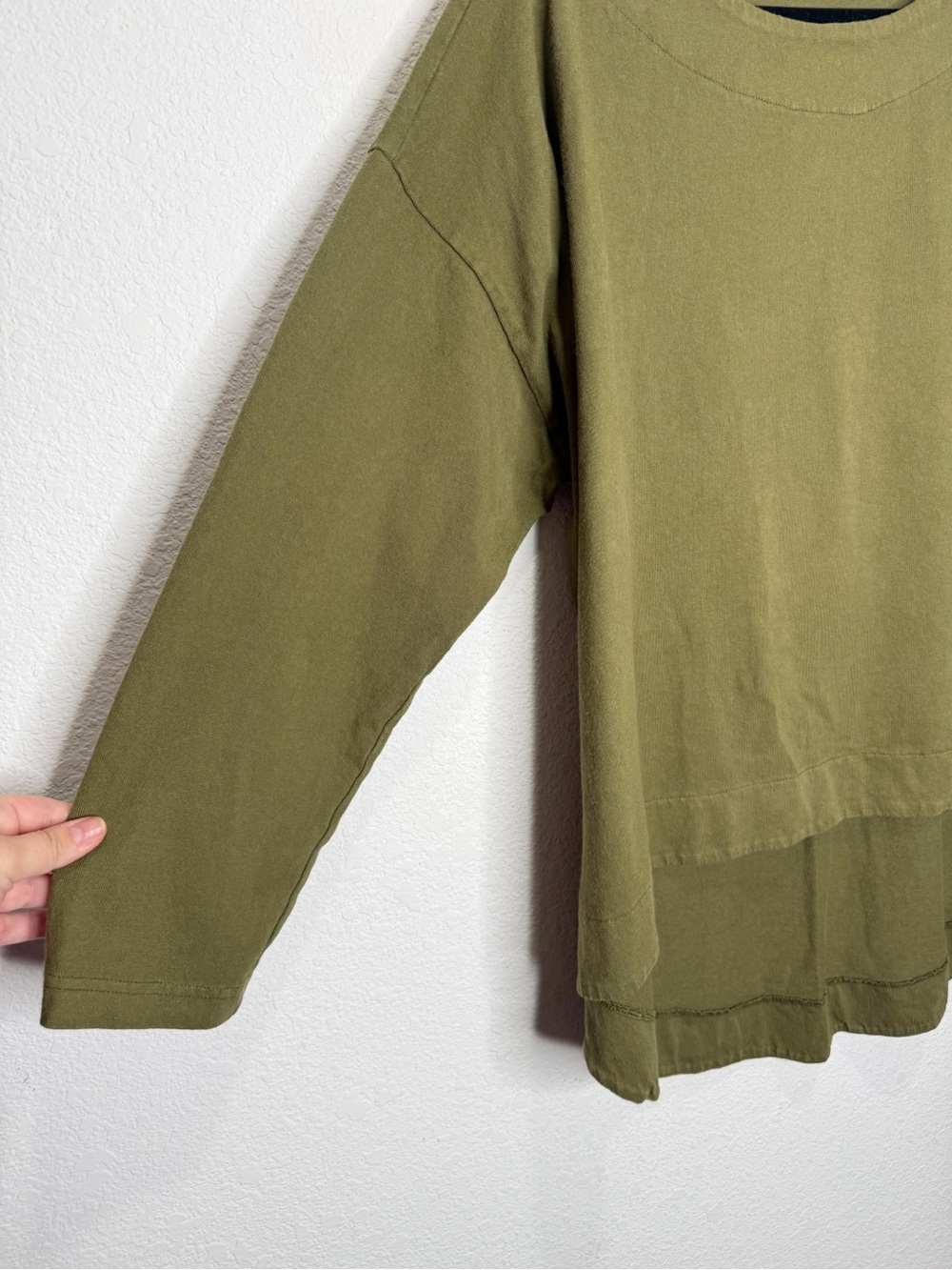 Bryn Walker Heavy Cotton Tunic Top Olive Green Oversized Lagenlook Layering - Picture 2 of 6